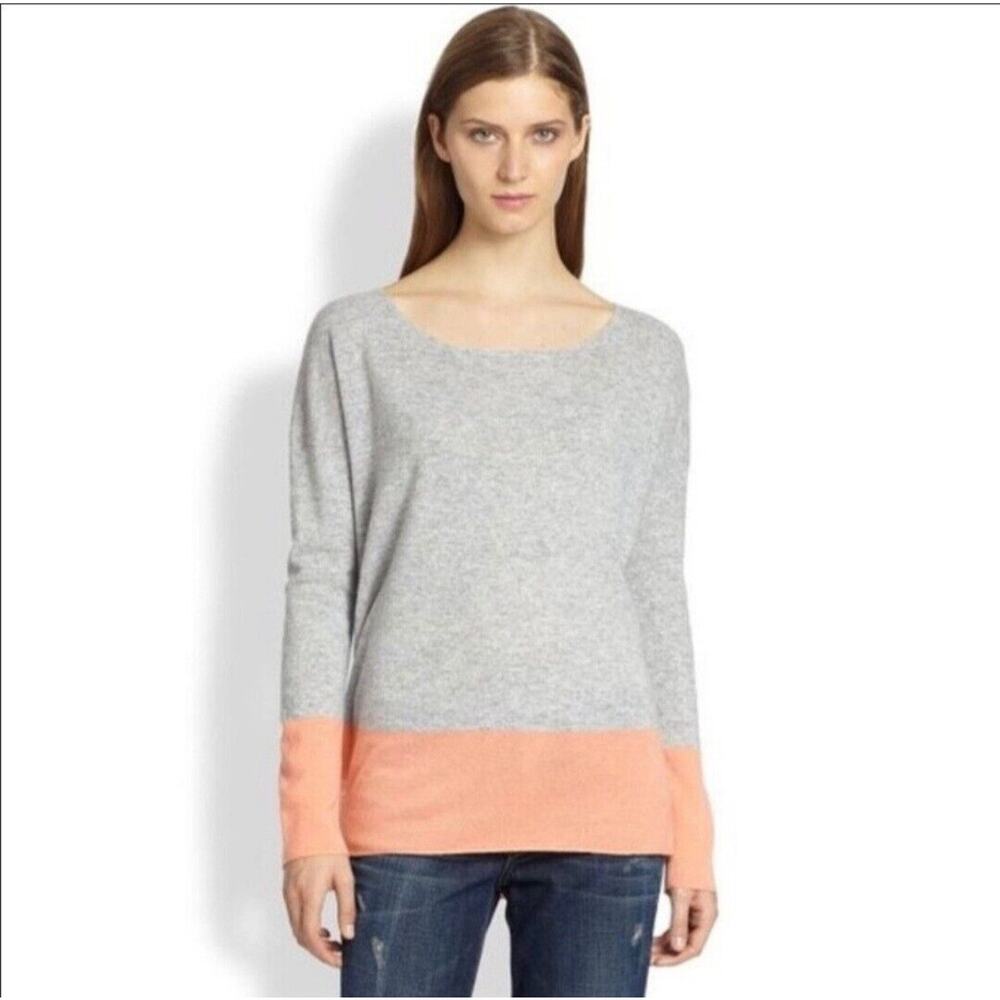 Vince Cashmere‎ Sweater Size Small Oversized Light Gray Pale Orange Colorblock